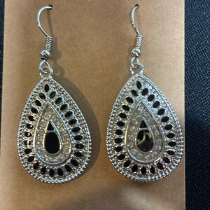 Black Enameled with Crystals Drop Earrings